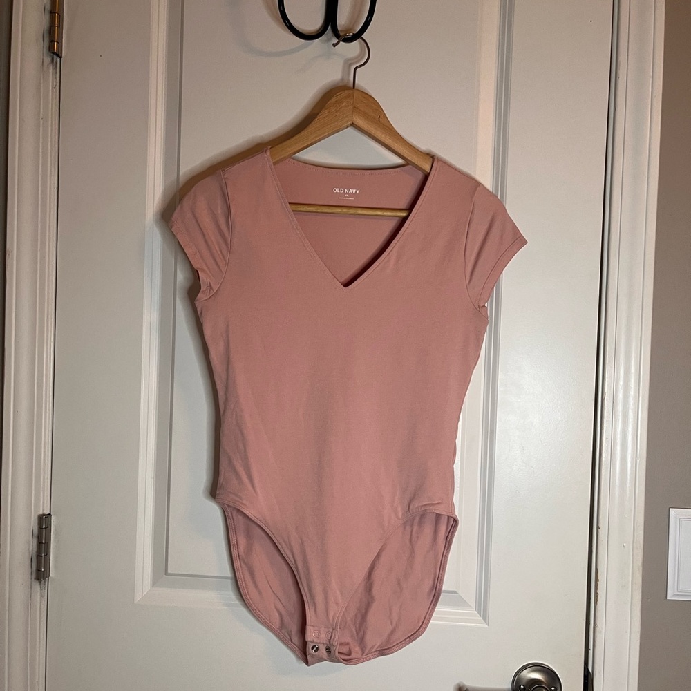 Pink and White Old Navy Fitted Short-Sleeve V-Neck Bodysuit BUNDLE!
